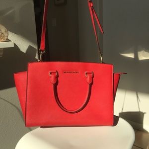 Michael Kors Selma Saffiano Red Leather Bag